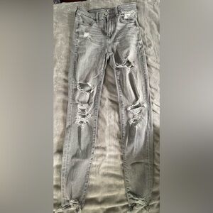American Eagle women’s size 2 short grey ripped super hi-rise jegging